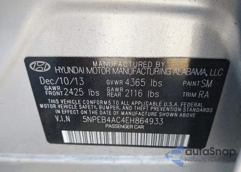 2014 Hyundai Sonata Gls из США, поврежденный, VIN 5NPEB4AC4EH864933